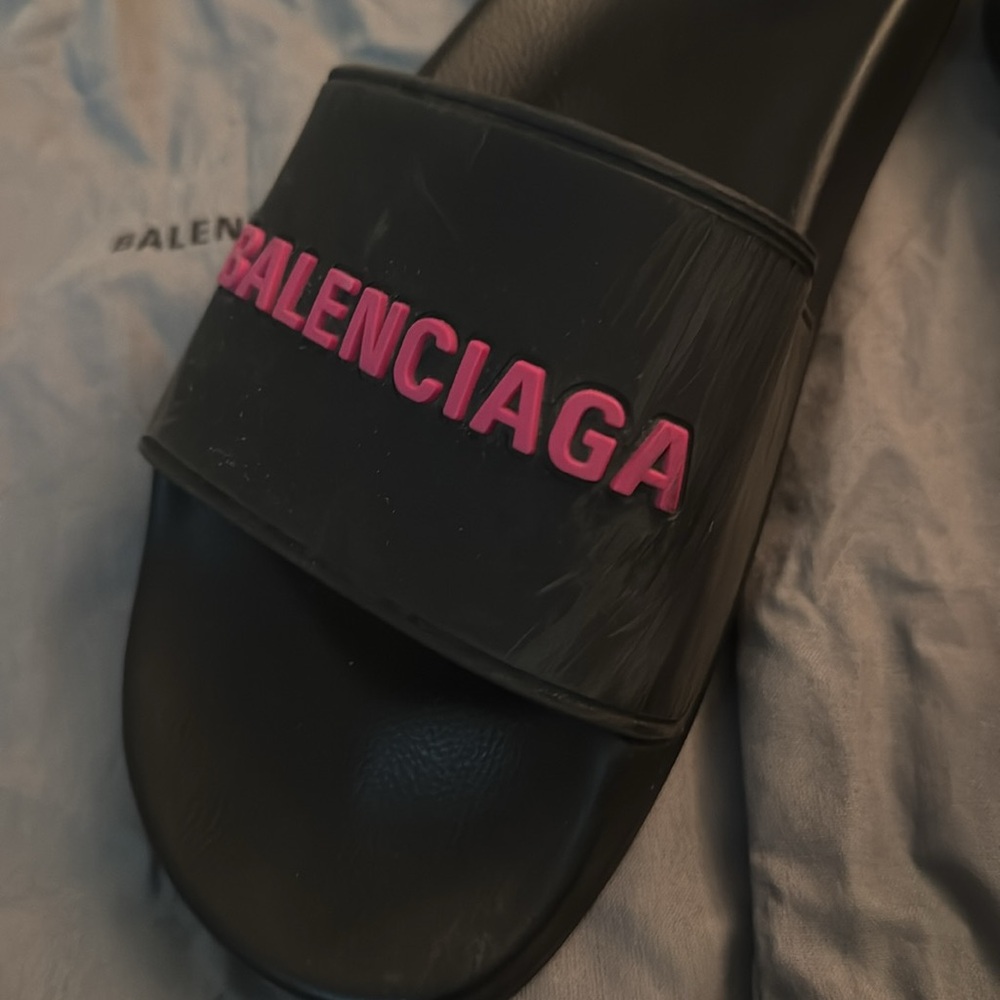 Balenciaga Logo rubber slides black and pink size 8W with two dust bag gray - Picture 6 of 8